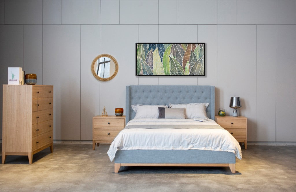 VI Colmar Fabric Upholstered Bed with Tufted Buttoned Headboard