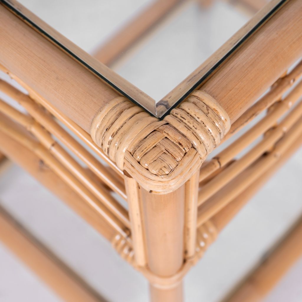 VI Sun Rattan with Glass Top & Shelf Bedside Table