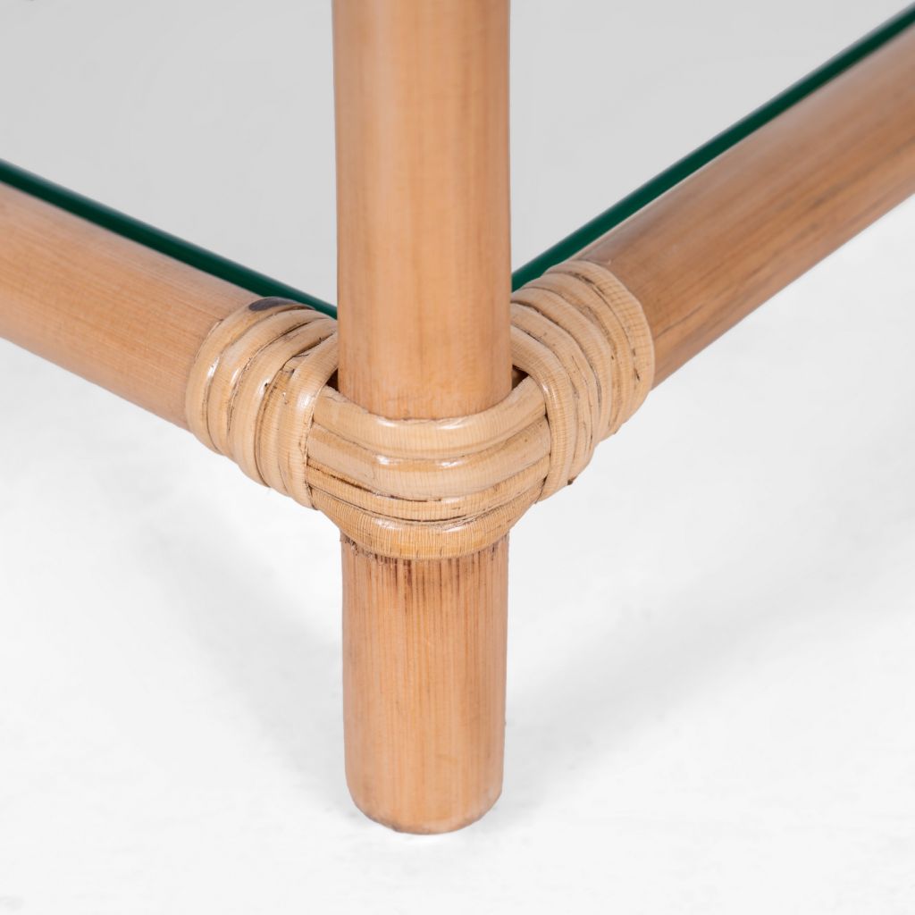 VI Sun Rattan with Glass Top & Shelf Bedside Table