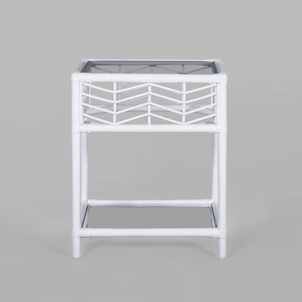 VI Sun Rattan with Glass Top & Shelf Bedside Table