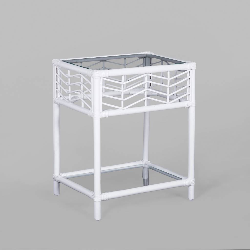 VI Sun Rattan with Glass Top & Shelf Bedside Table