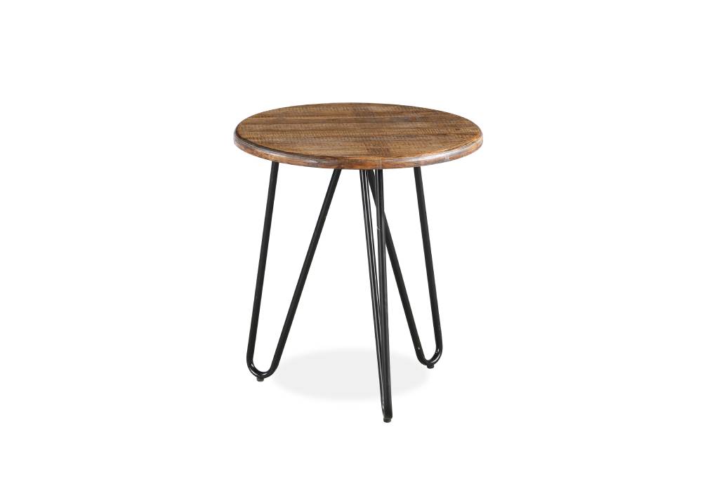 VI Library Rustic Look Metal Leg Round Side Table
