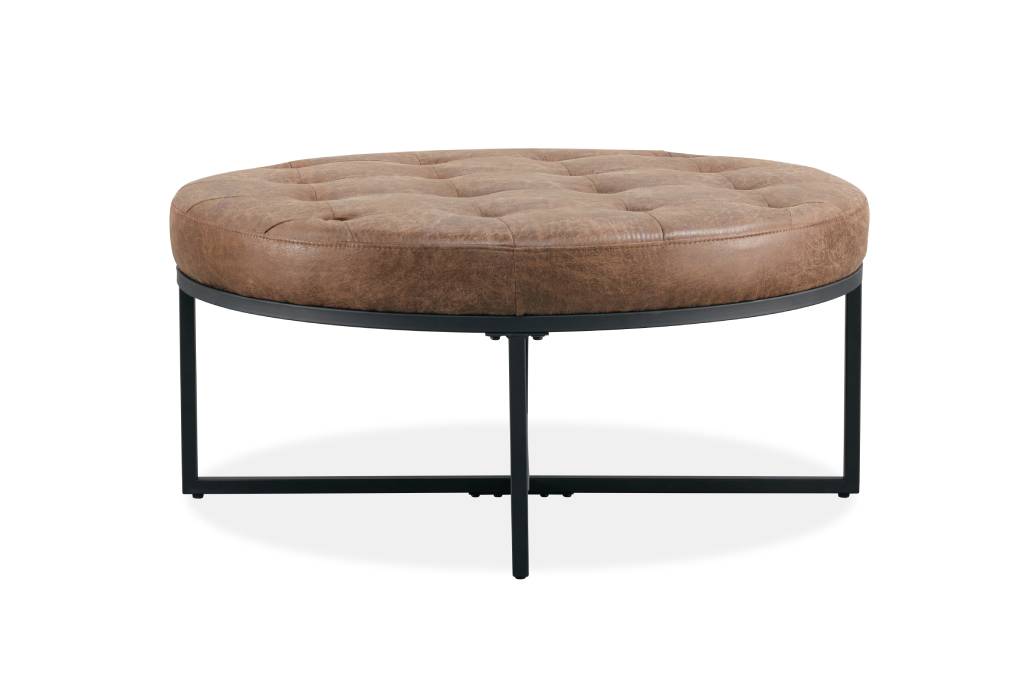 VI Cavallo Fabric Upholstered Metal Legs Round Ottoman