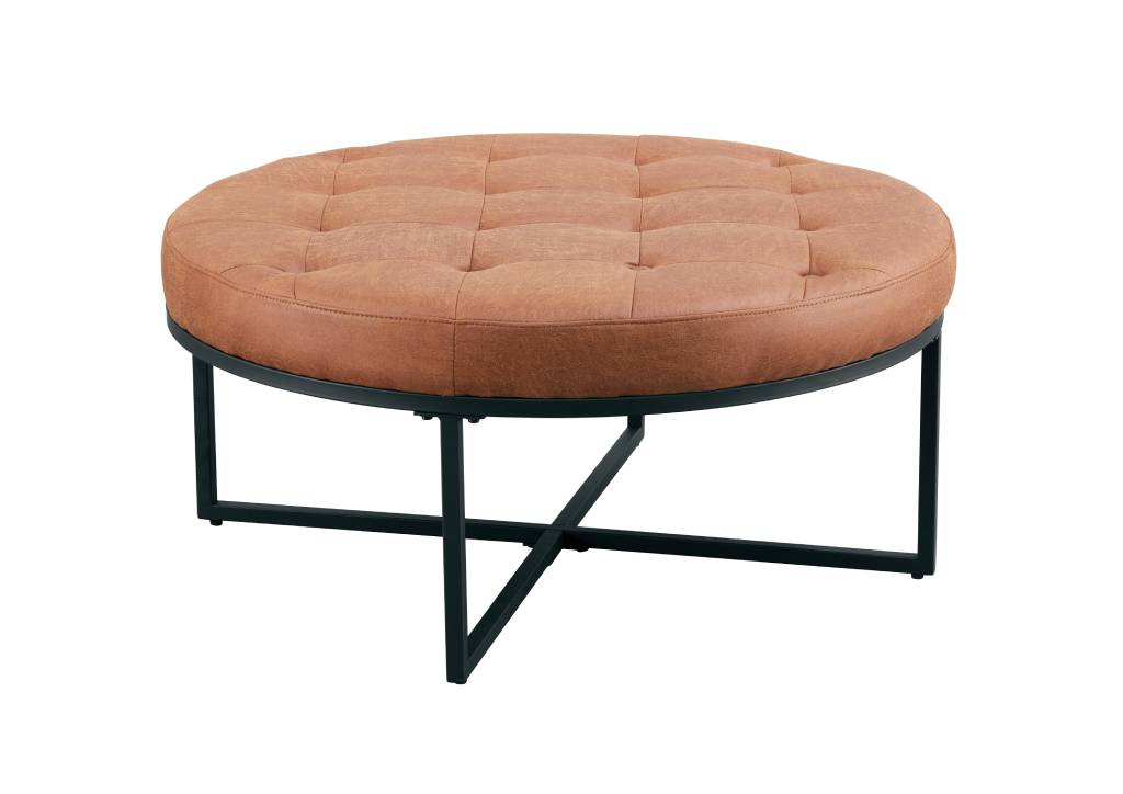 VI Cavallo Fabric Upholstered Metal Legs Round Ottoman