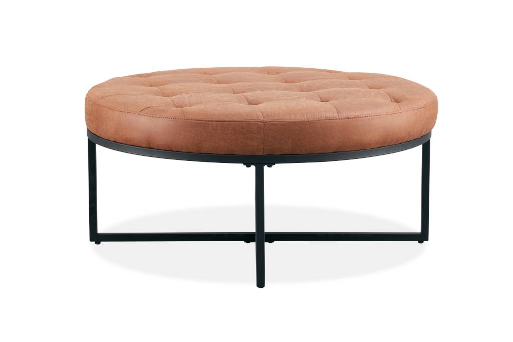 VI Cavallo Fabric Upholstered Metal Legs Round Ottoman