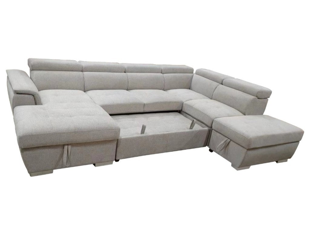 VI Glebe Fabric Upholstered Corner Sofabed Lounge With LHF Chaise