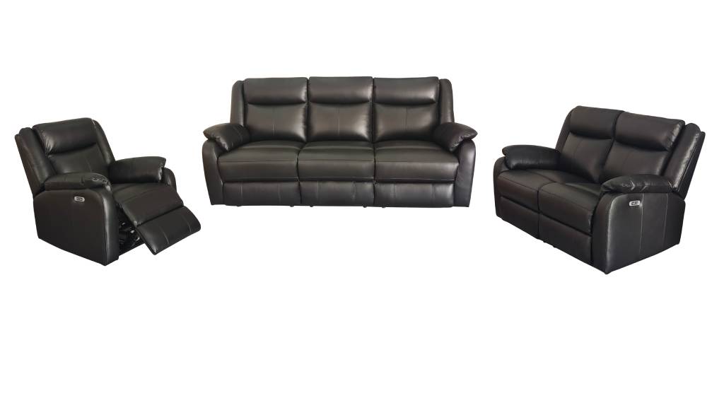 VI  Pinnacle Leather Upholstered 3 Seater + 2 Seater + 1 Seater Recliner Lounge Set