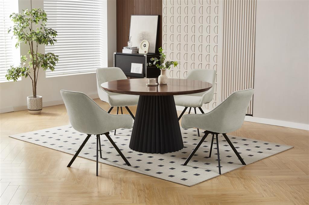 VI Hugo Metal Base Round Dining Table with 4 Fabric Chair Set