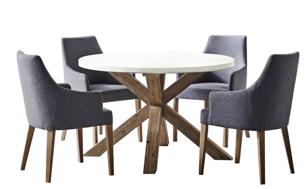 VI LIberty Concrete Top Timber Base Round Dining Table 4 Chair Set