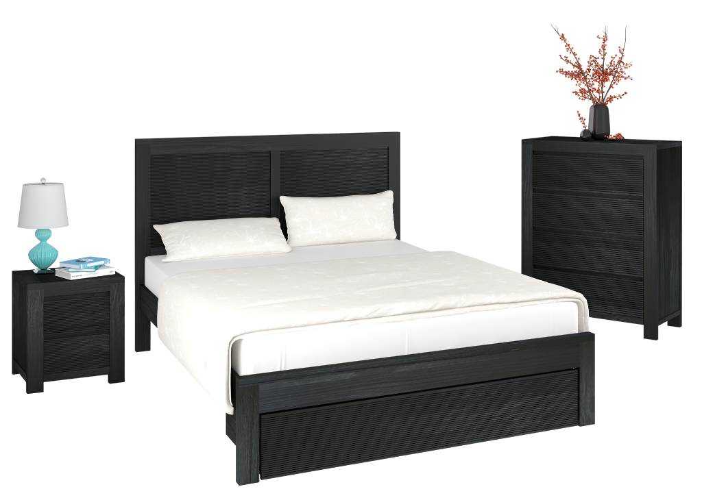 VI Messina 4 Pieces Bedroom Suite with Storage, Tallboy & Bedsides - Black