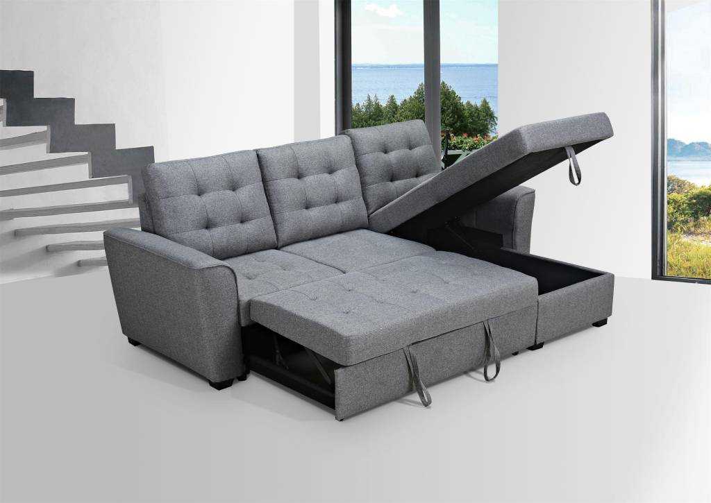 VI Ashgrove Fabric 2 Seater with Sofabed and Chaise Lounge in Grey