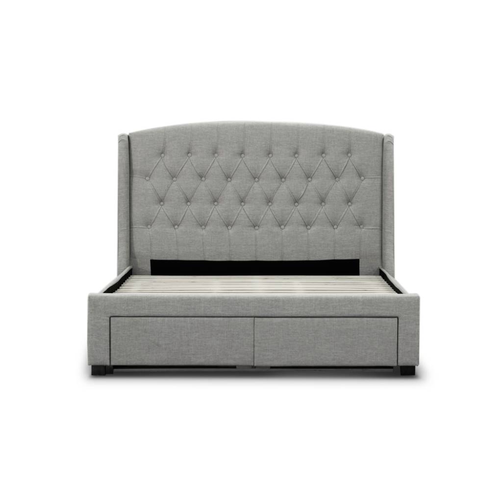 VI Kingston Fabric Upholstered Bed with 4 Drawers - Stone