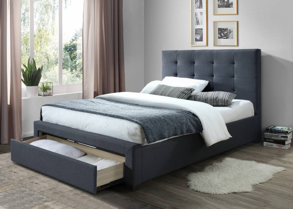 VI Rhodes Fabric Upholstered Bed with 2 Bedend Drawers