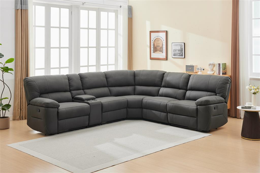 VI Jersey Fabric Upholstered 5 Seater Corner Modular Recliner Lounge