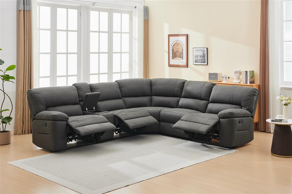 VI Jersey Fabric Upholstered 5 Seater Corner Modular Recliner Lounge