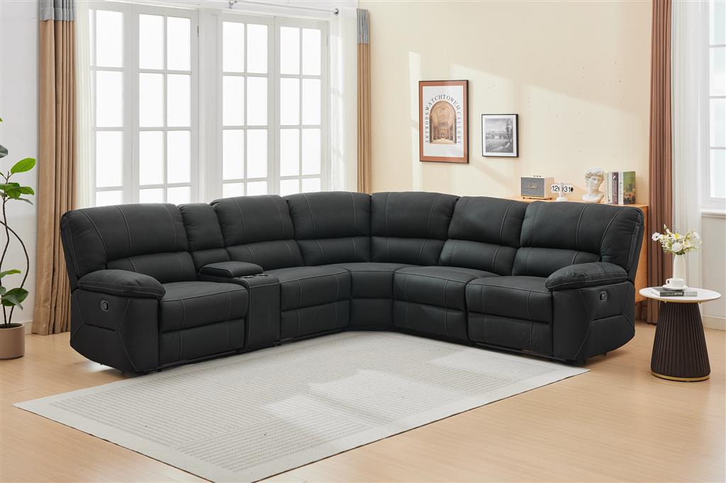 VI Jersey Fabric Upholstered 5 Seater Corner Modular Recliner Lounge