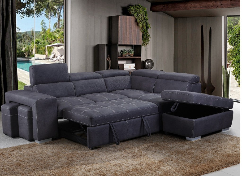 VI Positano Fabric Upholstered Modular Sofabed With Storage Ottoman