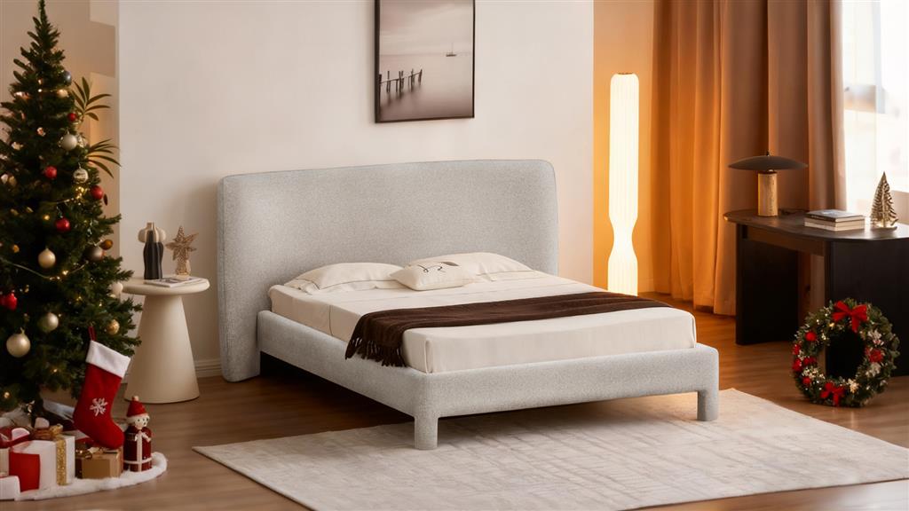 VI Jenna Fabric Upholstered Queen Bed Frame