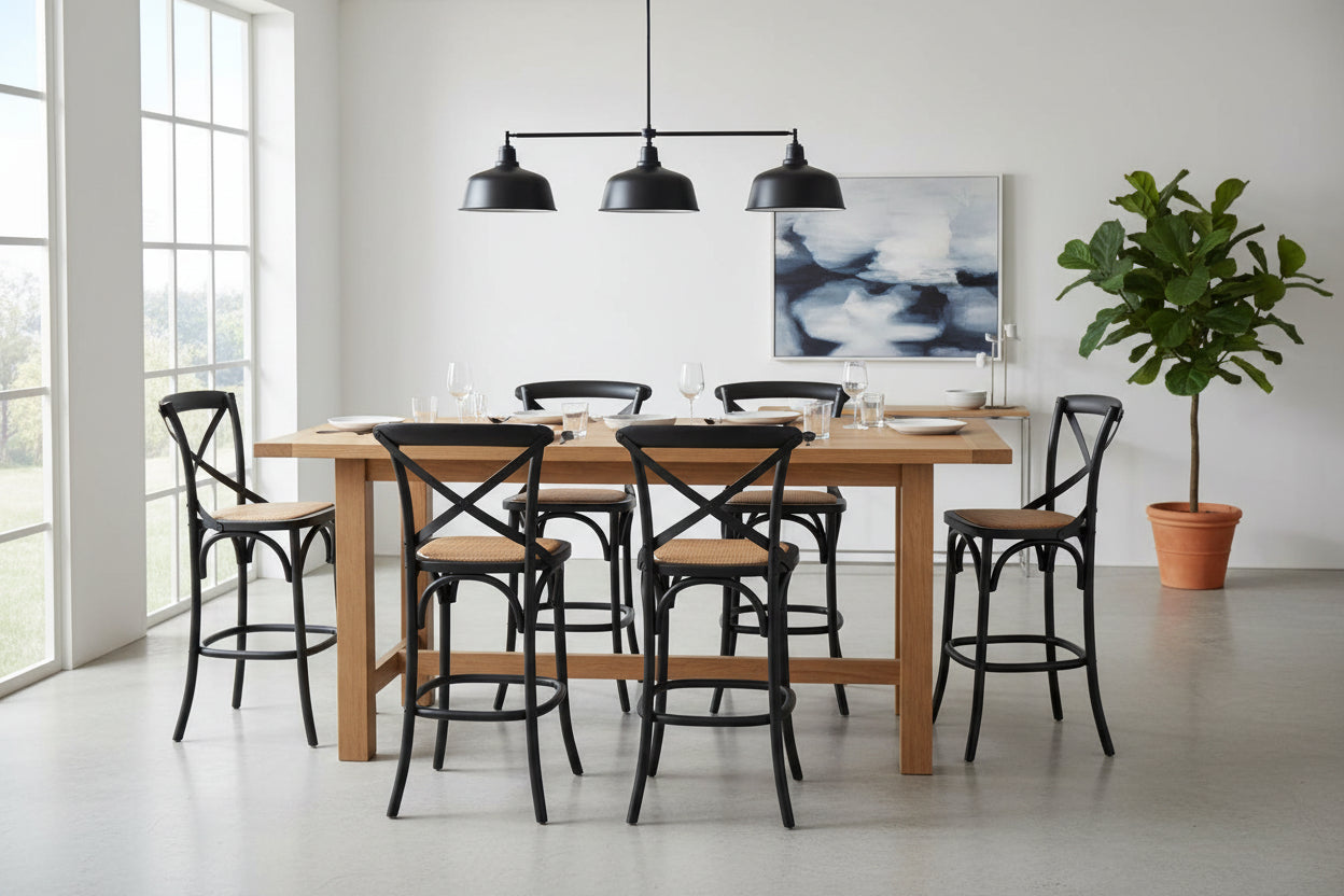 VI Cafe Timber Framed Rattan Seat Bar Stool