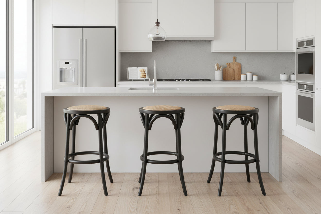 VI Cafe Timber Framed Rattan Seat Kitchen Stool