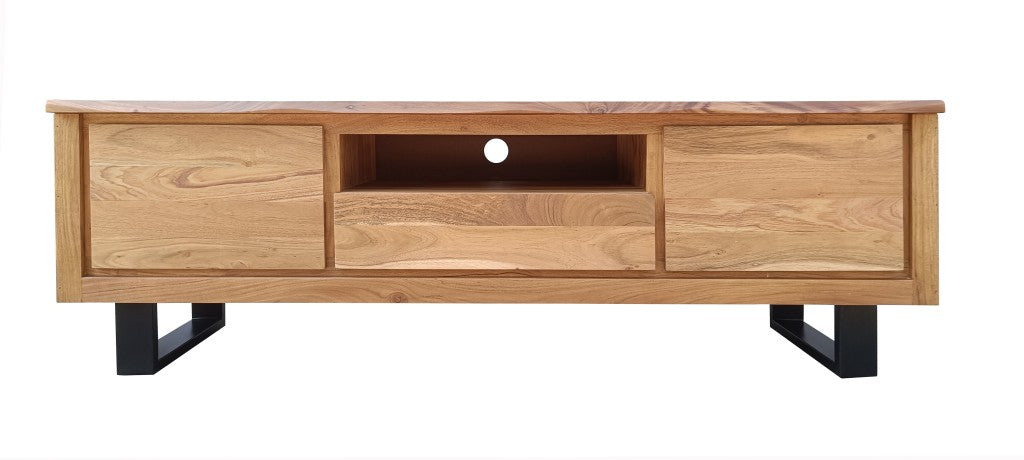 VI Elba Solid Timber Metal Base 2 Door 1 Drawer Entertainment Unit