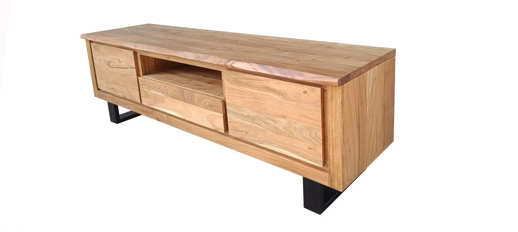 VI Elba Solid Timber Metal Base 2 Door 1 Drawer Entertainment Unit