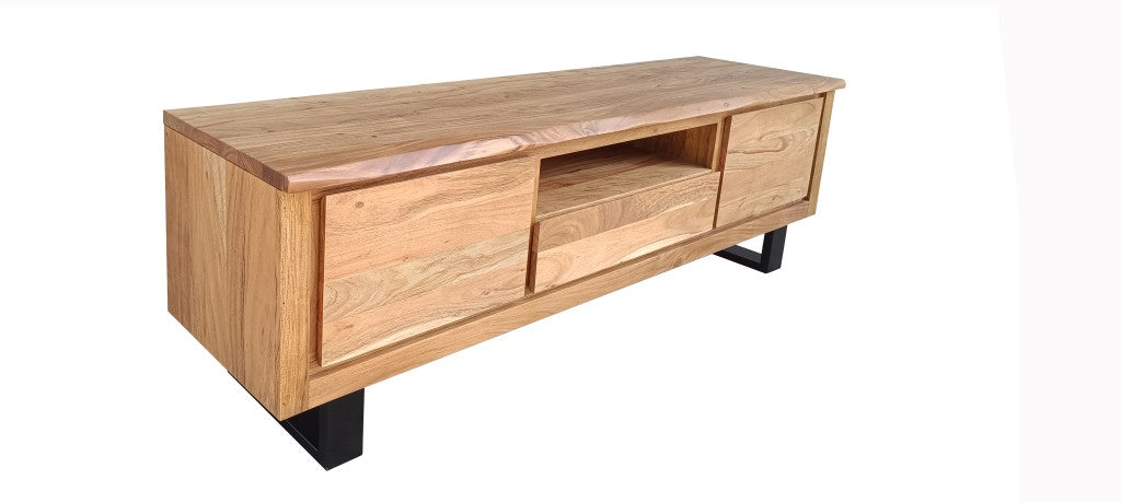 VI Elba Solid Timber Metal Base 2 Door 1 Drawer Entertainment Unit