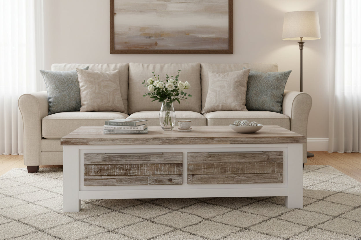 VI Homestead Solid Timber Coffee Table with 2 Drawers