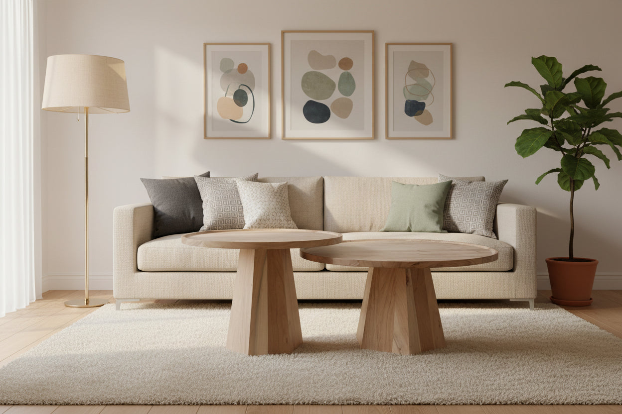 VI Lane Solid Timber Round Coffee Table Set of 2