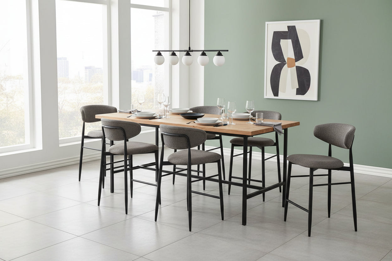 VI Louis Fabric Upholstered Metal Leg Bar Stool