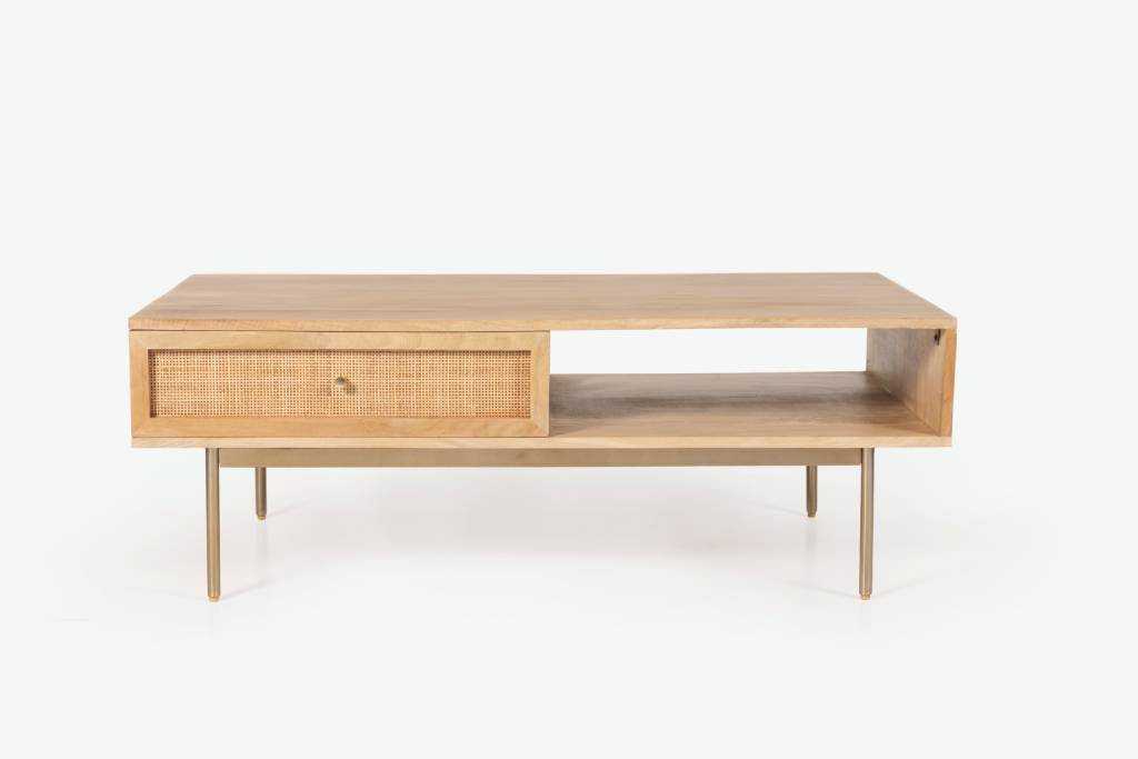 VI Raphia Solid Timber Coffee Table with a Drawer