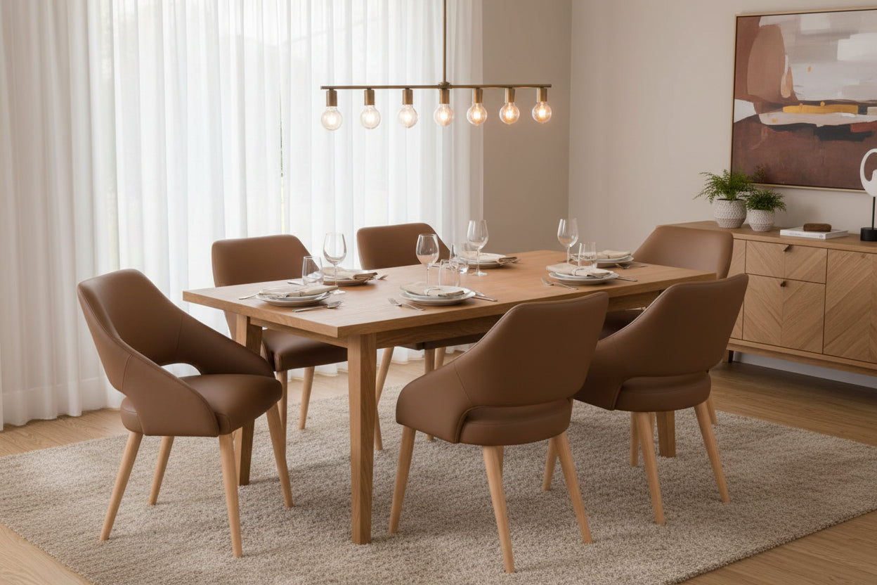 VI Rico Genuine Leather Upholstered Timber Leg Dining Chair
