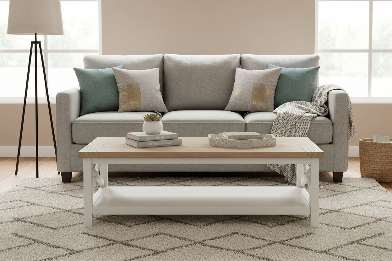 VI Shellwood Solid Timber Coffee Table with Shelf