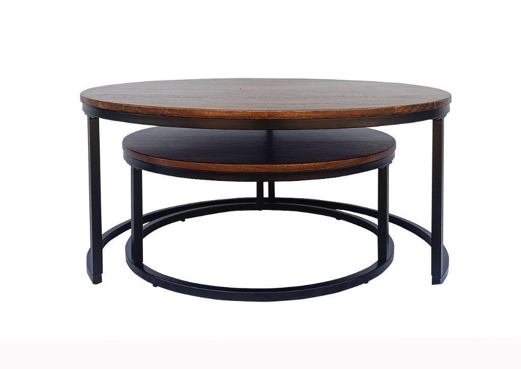 VI Talisman Solid Timber Top Metal Base 2 Piece Round Coffee Table Set