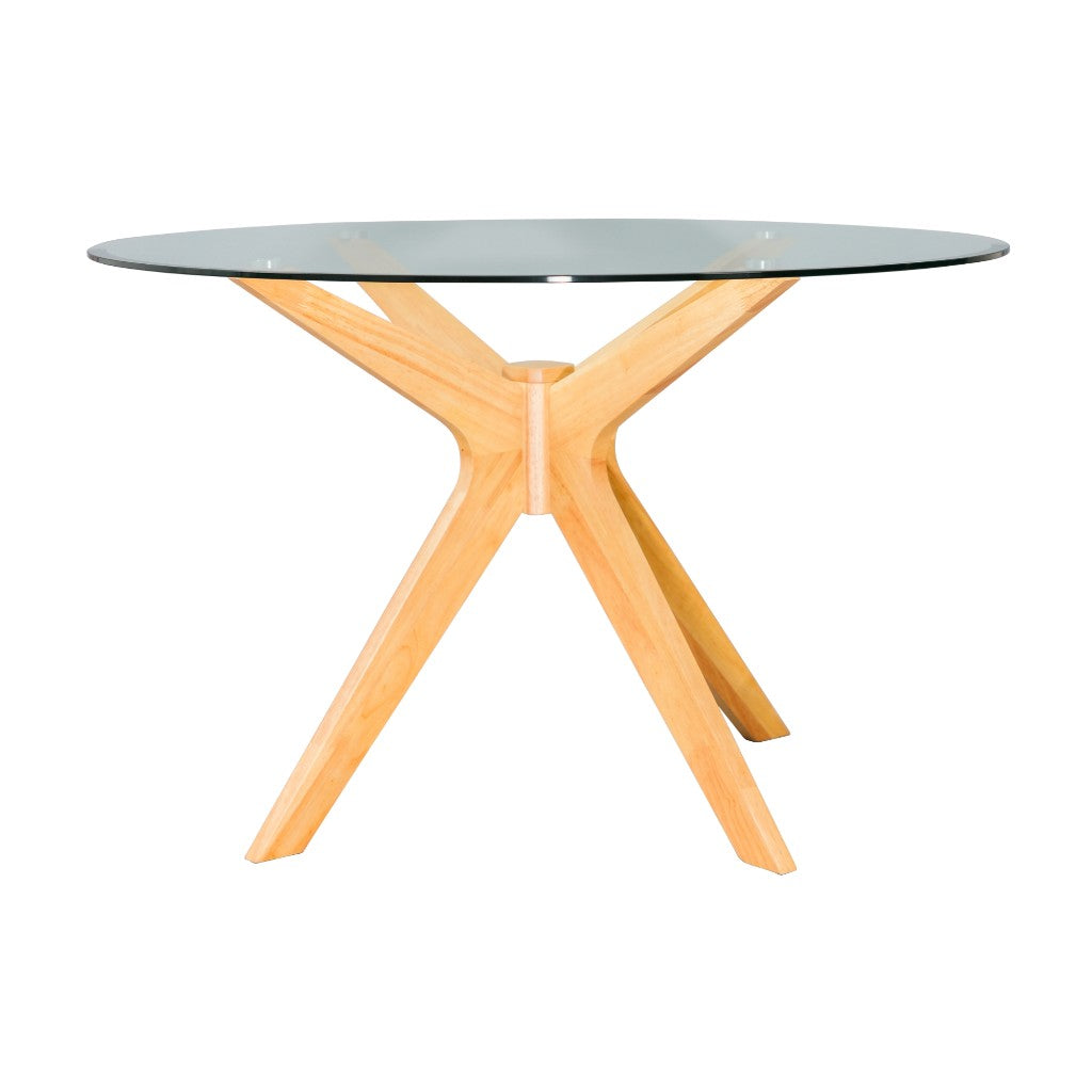 VI Tribeca Glass Top Timber Legs Round Dining Table