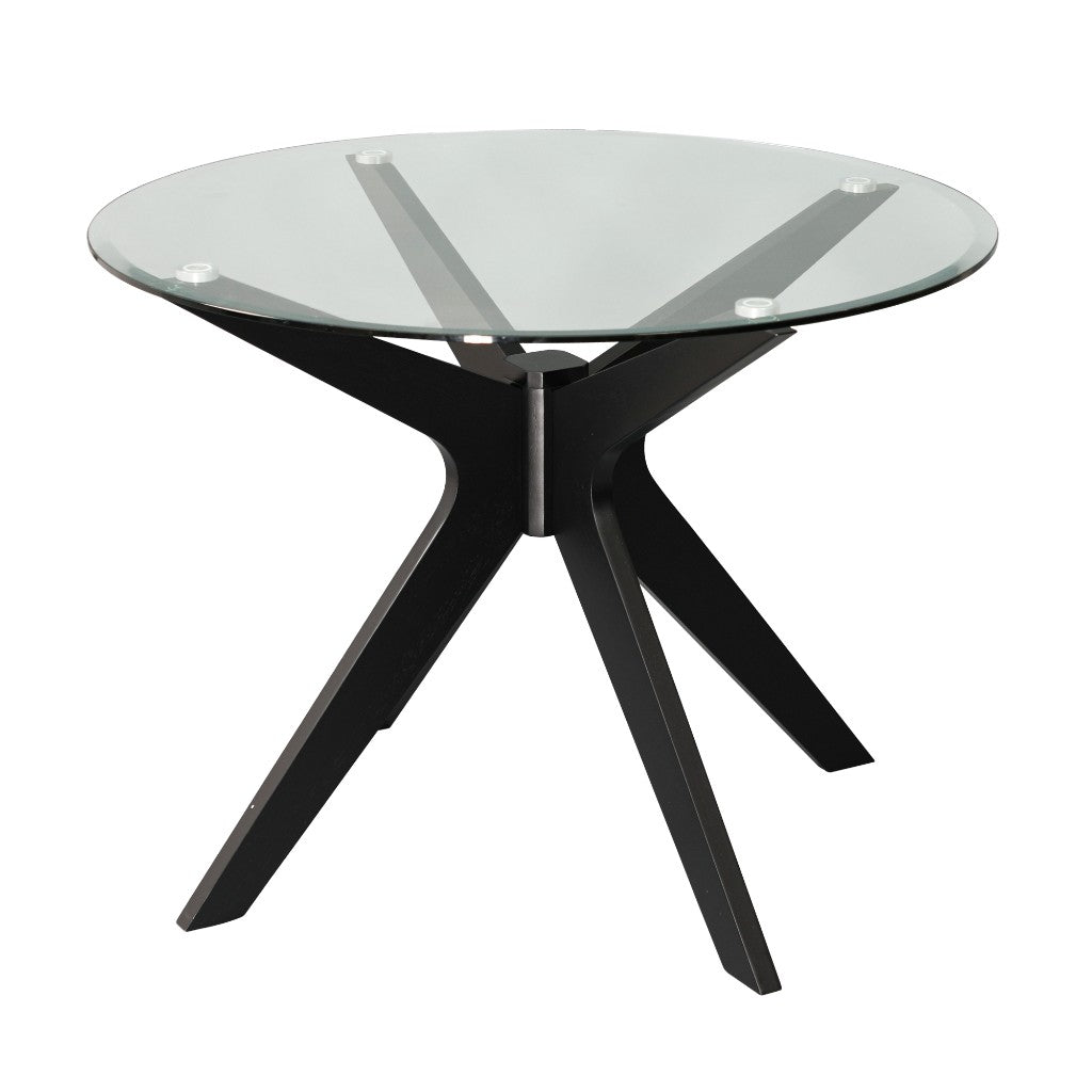 VI Tribeca Glass Top Timber Legs Round Dining Table