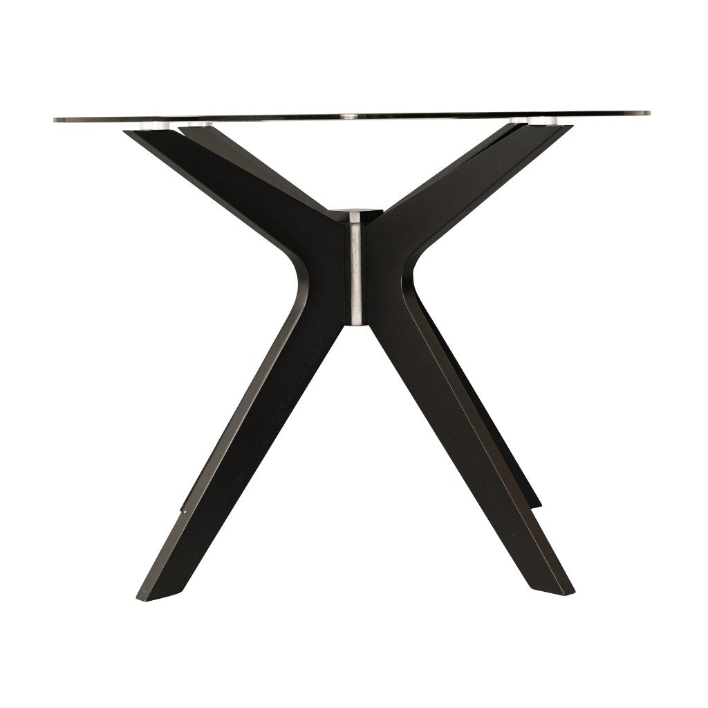 VI Tribeca Glass Top Timber Legs Round Dining Table