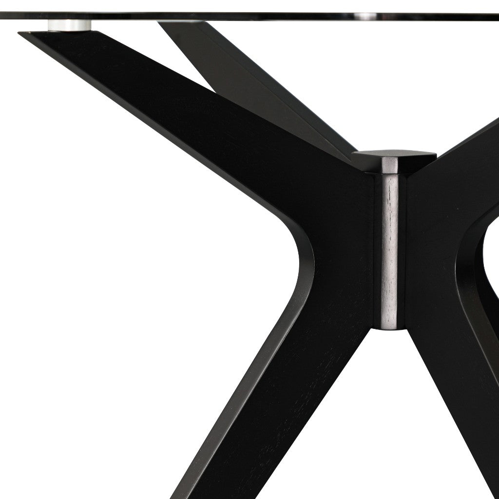 VI Tribeca Glass Top Timber Legs Round Dining Table