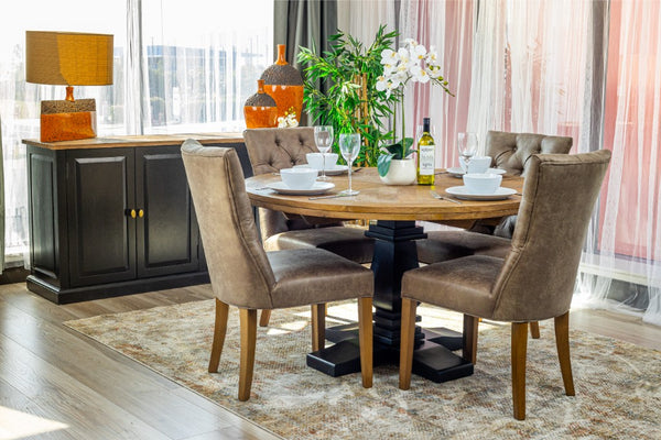 VI Velino Solid Timber Pedestal Base Round Dining Table – Triplejfurniture