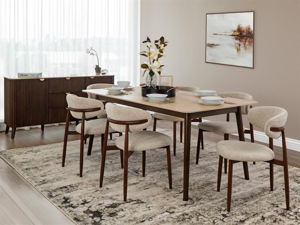 VI Cotswold Fabric Upholstered Dining Chairs Walnut and Beige