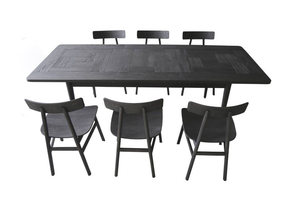 VI Patchwood Timber Framed Extendable Dining Table with 6 Chairs Set