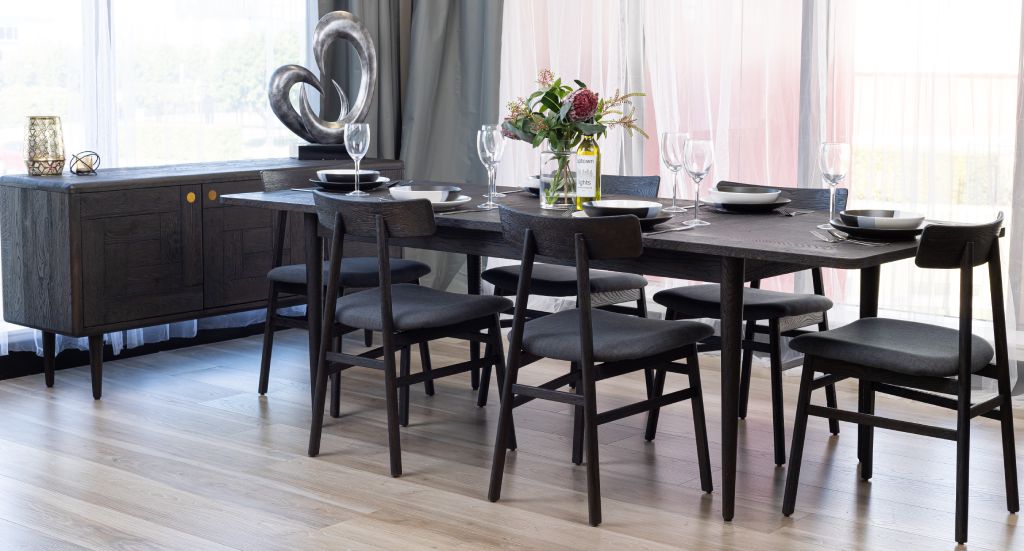 VI Patchwood Solid Timber Fabric Seat Dining Chair