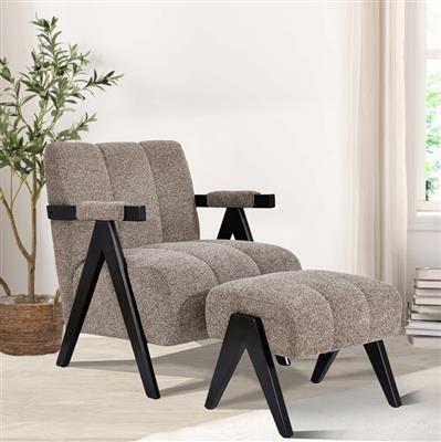 VI Atlas Fabric Upholstered Accent Chair with Footstool - Fawn & Green