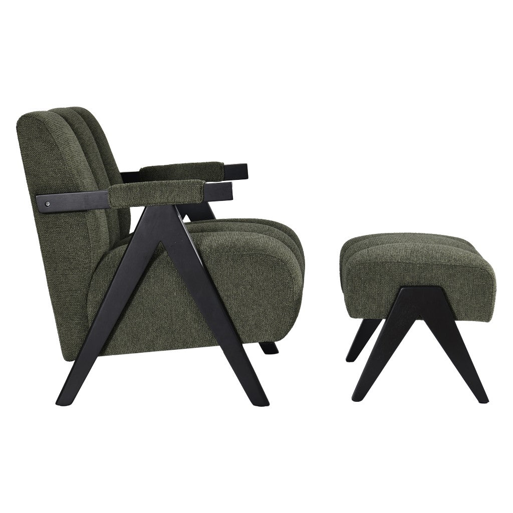 VI Atlas Fabric Upholstered Accent Chair with Footstool - Fawn & Green