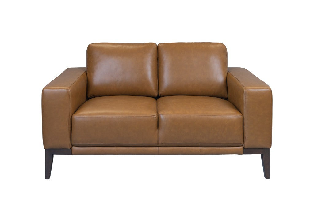 VI Camin 2 Seater Leather Lounge with Timber Legs