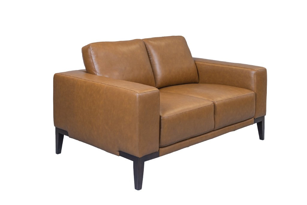 VI Camin 2 Seater Leather Lounge with Timber Legs