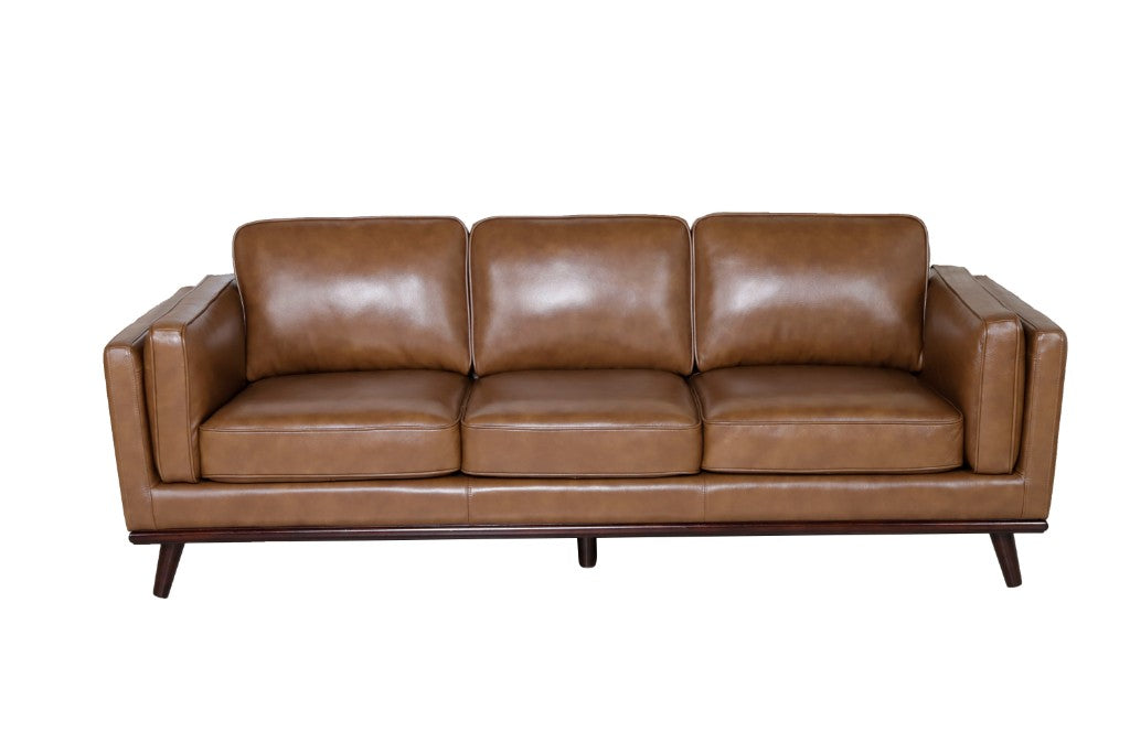 VI Riley Leather Upholstered Timber Legs 3 Seater Lounge