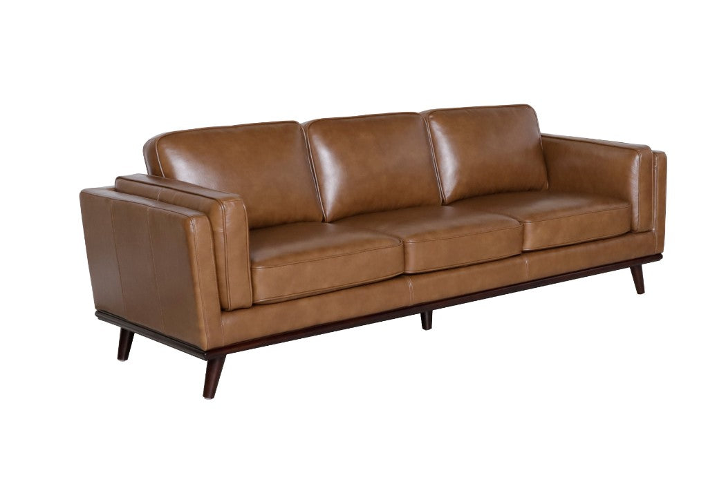 VI Riley Leather Upholstered Timber Legs 3 Seater Lounge