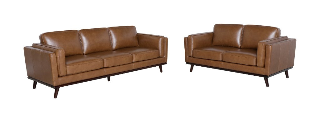 VI Riley Leather Upholstered Timber Legs 2 Seater Lounge