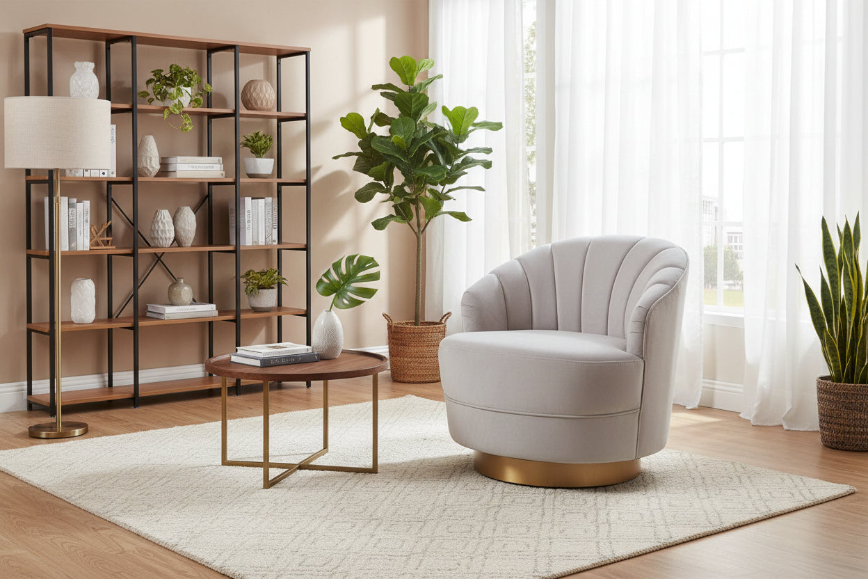 VI Valdes Fabric Upholstered Metal Legs Swivel Chair